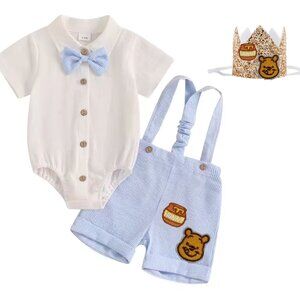 Classic Winnie the Pooh Outfit Blue Boy Smash Pooh First Birthday Clothes Bear